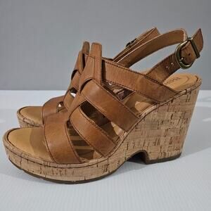 NEW Born Bernese Cage Sandal Womens 10 Brown Leather Cork Wedge Platform